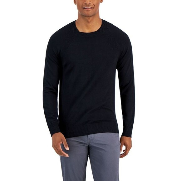 Alfani Men's Long Sleeves Ribbed Raglan Knit Sweater Pullover Deep Black L - Picture 1 of 4